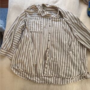 Urban Outfitters Striped Button-Down Shirt in Cream and Brown